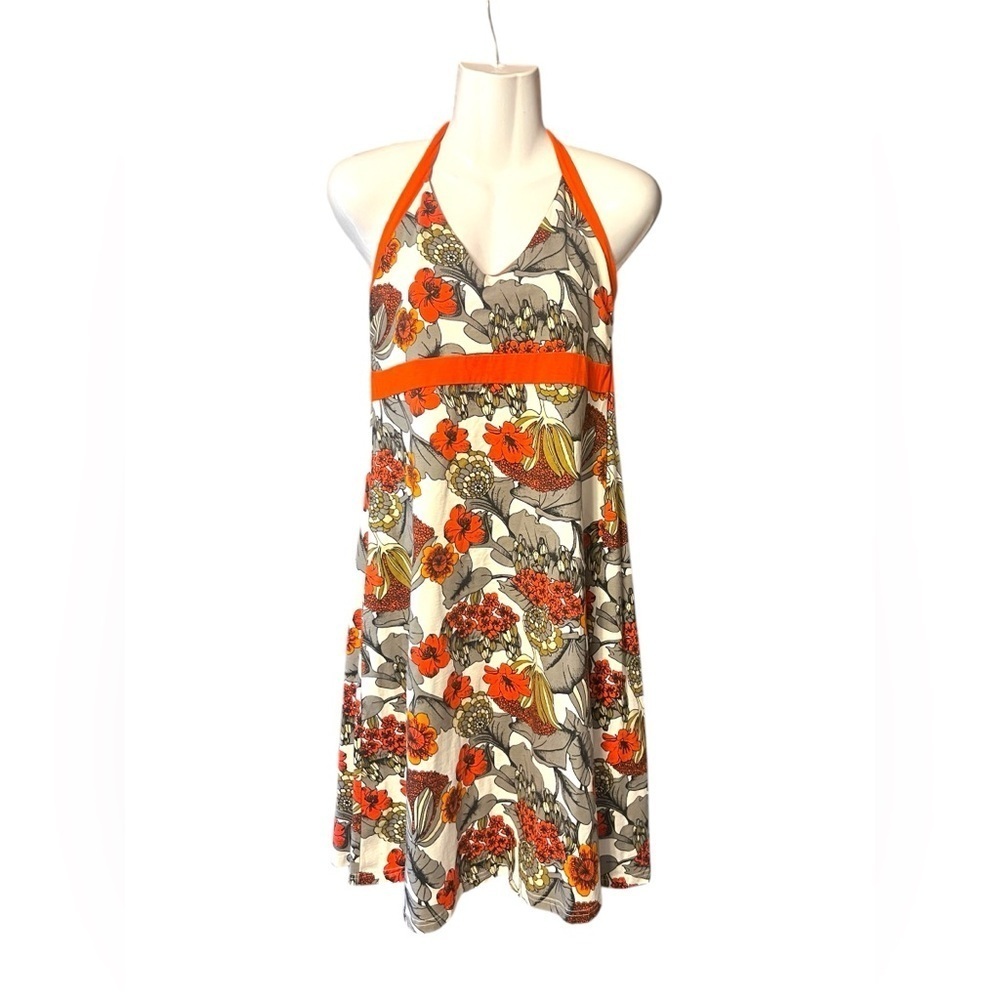 Patagonia Iliana Halter Dress Sz L Organic Cotton Floral Shelf Bra Hiking Beach